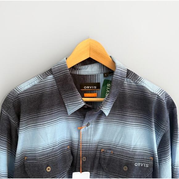 Orvis Outdoor Performance Men's Active Fit Soft Flannel Shirt Blue Plaid Large - Picture 3 of 6